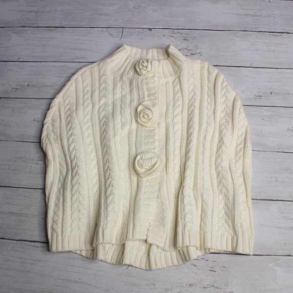 Maggie & Zoe Girl's Cable Knit Sweater Poncho Cape Size M 5 6 Ivory - Picture 1 of 7